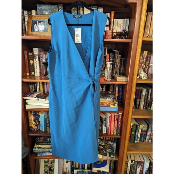 Lafayette 148 new York blue knee length wrap dress sz 16 nwt - Picture 1 of 6